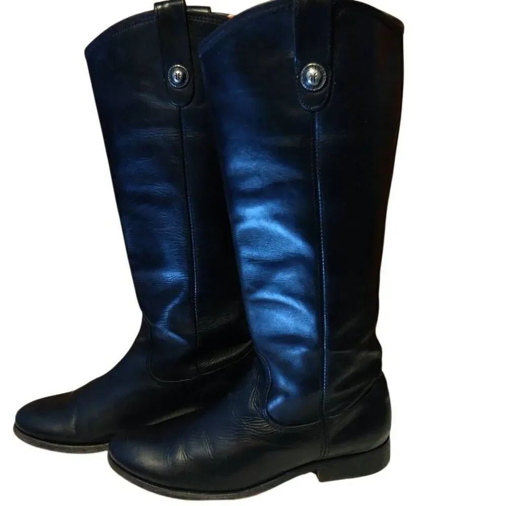 Frye Boots Melissa Lug ButtonâTall Wide Calf Women's Size 6.5 Black Leather
